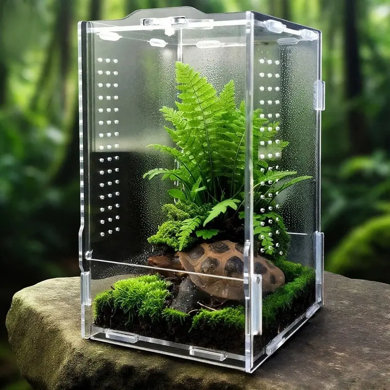 Clear Acrylic Reptile Terrarium Cage,Transparent Breeding Box with Ventilation Holes,Front Opening Door Design,Visible View Habitat for Turtle,Gecko,Lizard,Spider&Insects, Indoor Home Housing Enclosure for Small Reptile Amphibian Pet