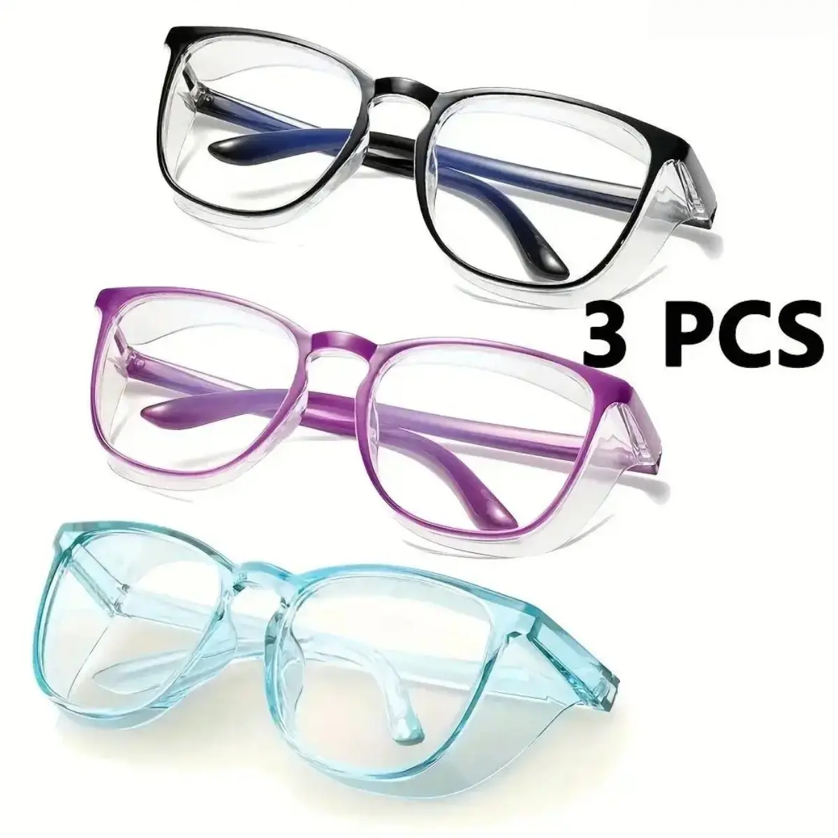 3 Pack Unisex Fashion Solid Simple Safety Goggles, Anti-Spray Anti-Pollen Anti-Blue Light Sunglasses, Multi-Pack Protective Eyewear for Women Men Daily Outdoor Use