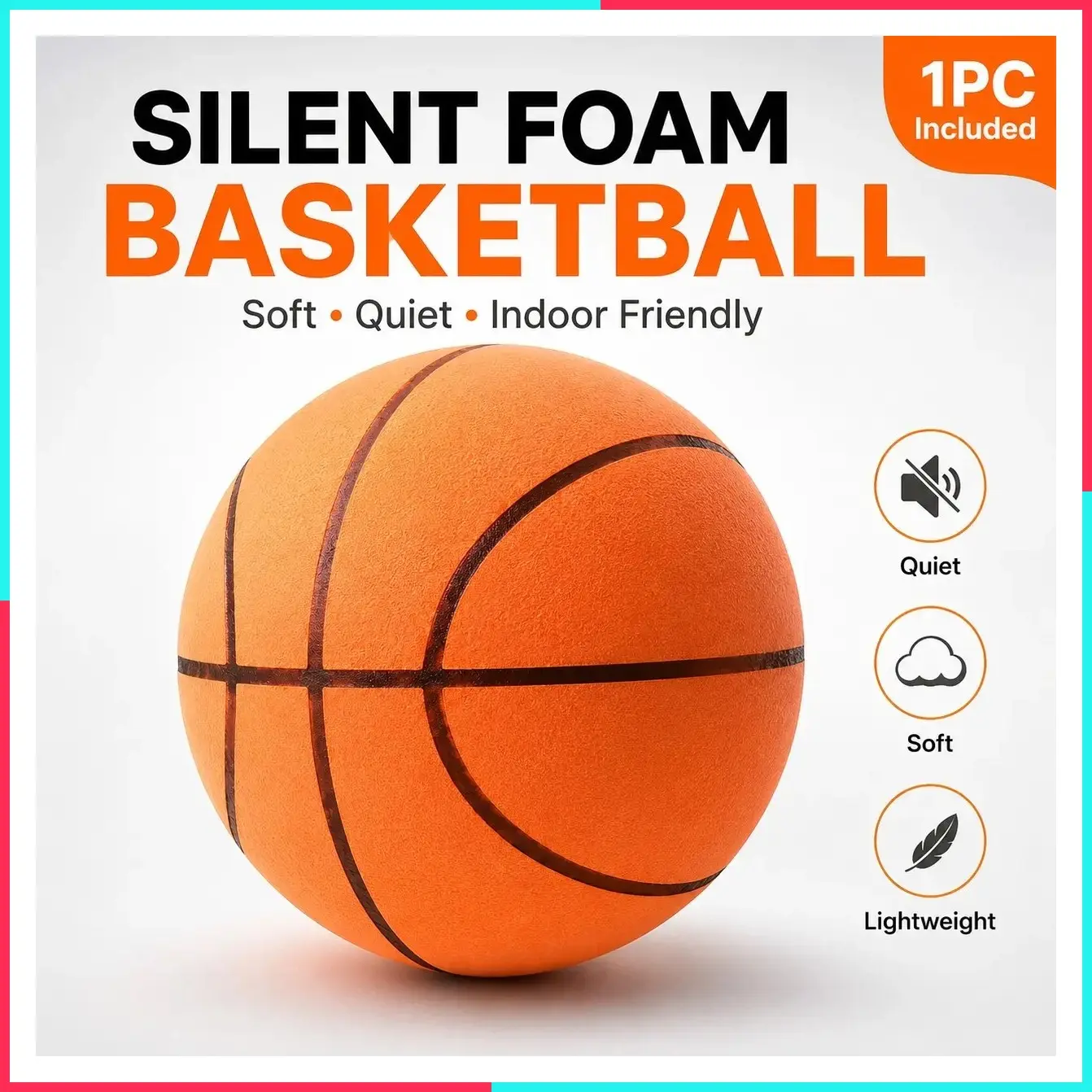 Soft Foam Basketball for Quiet Indoor Play - Lightweight No-Air Training Ball for Home, Dorm, Office & Family Fun