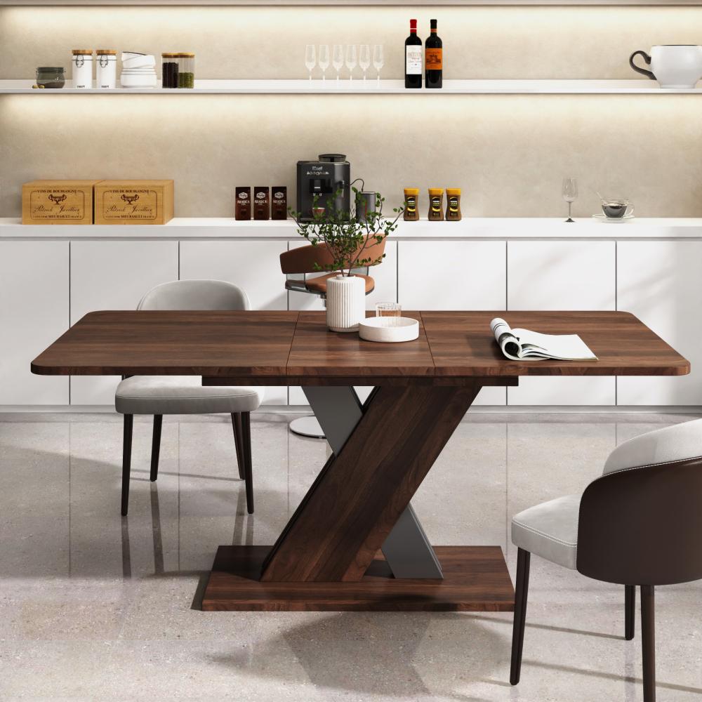 Versatile Extendable Console Table: Modern and Stylish Design with a Sturdy Base and Staggered X-Shape for Extra Sturdiness Farmhouse Round Dining Table with Metal Base