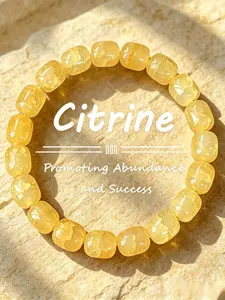 Natural Inclusion Textured Barrel Citrine Stretch Bracelet, Translucent Warm Honey Yellow Oval Crystal Beads With Soft Slip-On Elastic Cord, Gentle Warm-Tone Accessory Ideal for Workplace, Weekend Strolls & Daily Commute, Thoughtful Small Gift Wishing Sta