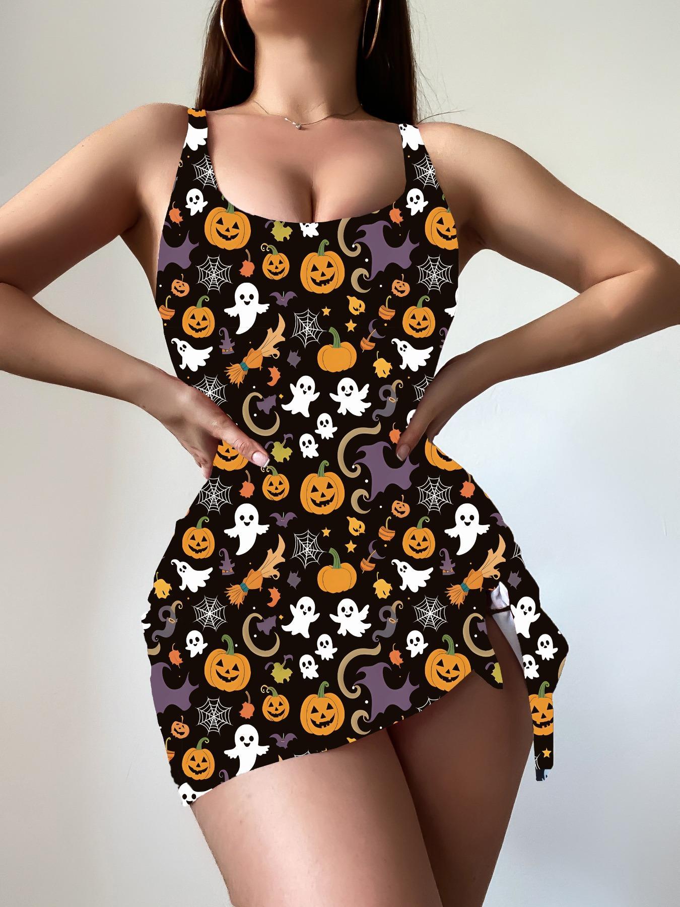 Women's Solid Color / All Over Print One-piece Swimsuit, Casual Sexy Sleeveless One-piece Swimwear for Beach Holiday Vacation, Ladies Summer Clothes, Adjustable Straps Swimsuit, Bathing Suit