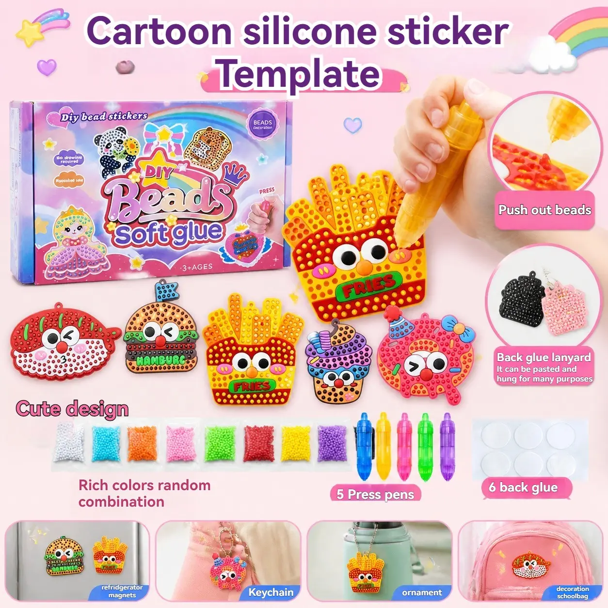 DIY Bead Craft Kit, Cartoon Food Shape, Creative Refrigerator Magnet Keychain, Parent-Child Interactive Craft Materials Pack, Diy Beads Kit
