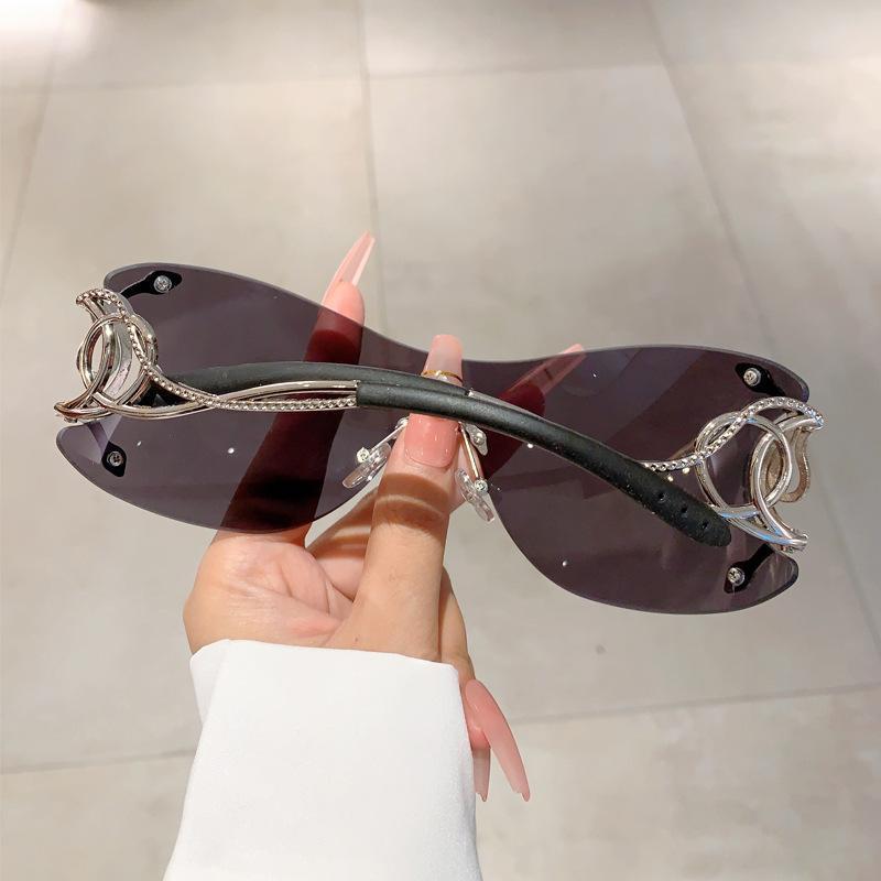 Rimless Y2K Oversized Sunglasses One-Piece Metal Snake Pink Punk Shades for Women & Men, Trendy Durable Eyewear for Street Style, Outdoor Use, Festivals & Fashion Outfits