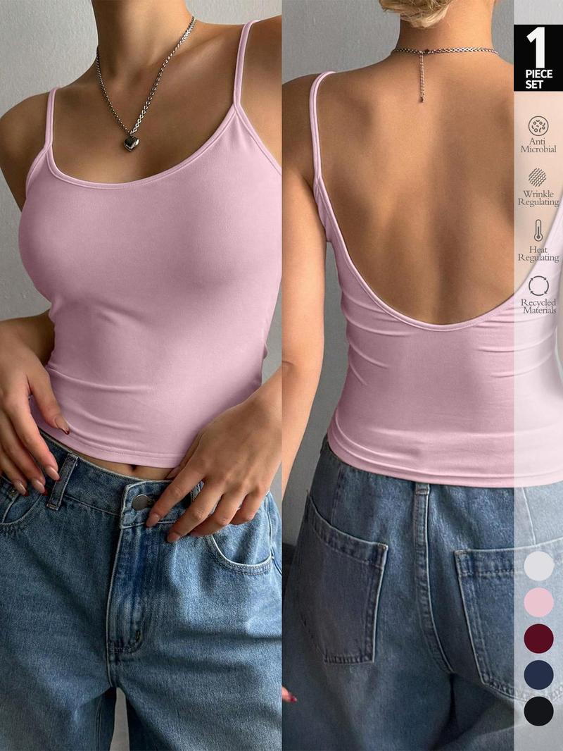 Women's Solid Backless Racerback Tank Top, Casual Sleeveless Top for Daily Wear, Ladies Clothes for All Seasons