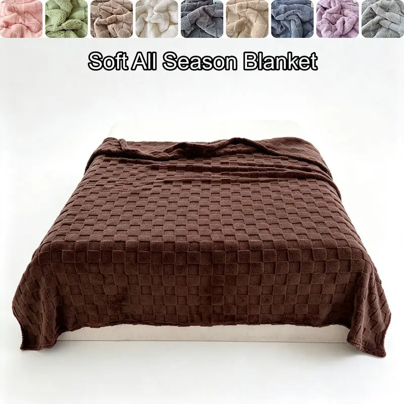 Lightweight Checkered Texture Blanket, Breathable and Skin-Friendly, King Queen Size, Multiple Colors, Suitable for Bedroom, Living Room, Car