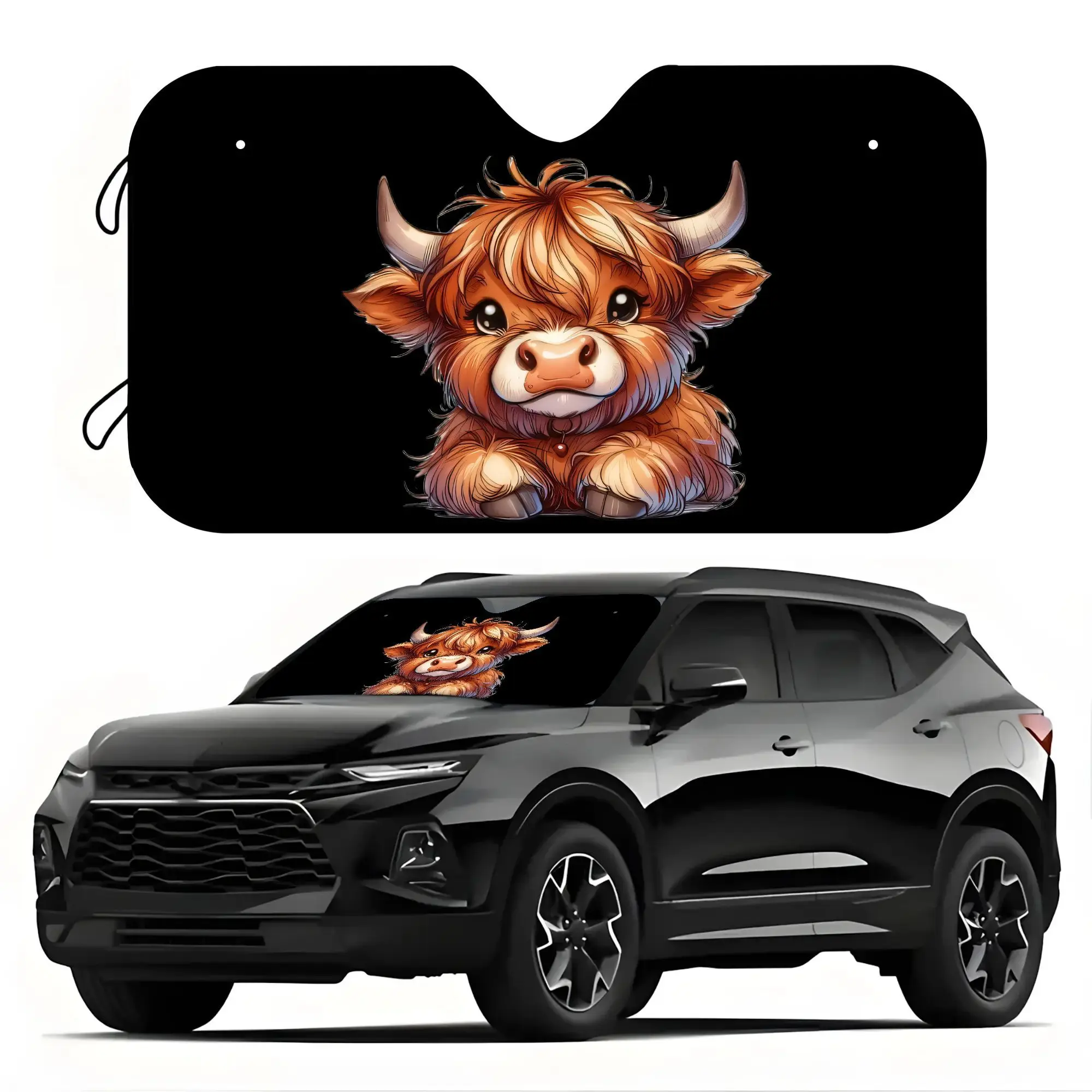 1pc Highland Cattle Car Sun Visor, Sun Shade For Car, Block UV Rays for Car'S Interior, Easy to Set Up, Fits All Vehicle Types, Offering Heat Insulation And Privacy Features, Maintains Cool Temperature Inside Your Car And Can Be Folded for Easy Storage