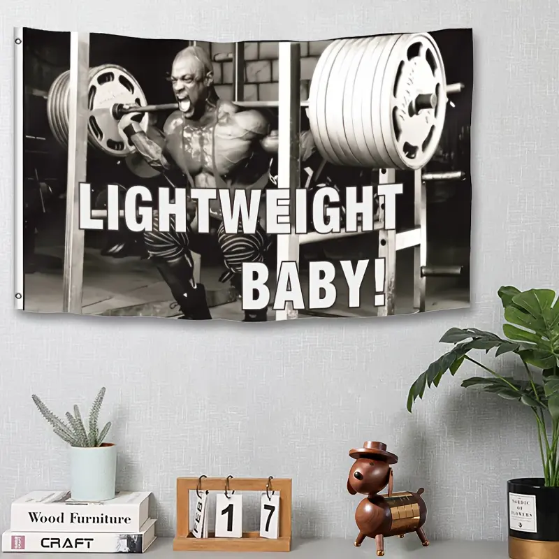 LIGHTWEIGHT BABY! Weightlifting Gym Flag & Tapestry - Large 59.06x35.43inch Black/White Bodybuilding Motivational Banner, Wall Tapestry, Durable Polyester Fitness Room Decor for Gym, Weight Room, No Pole Included, /Outdoor Workout Inspiration