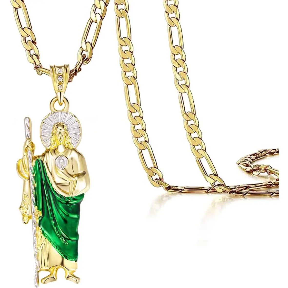 Necklace Diamond 14K Gold Plated San Judas Tadeo Necklace San Judas Medalla (Gold 258) New model