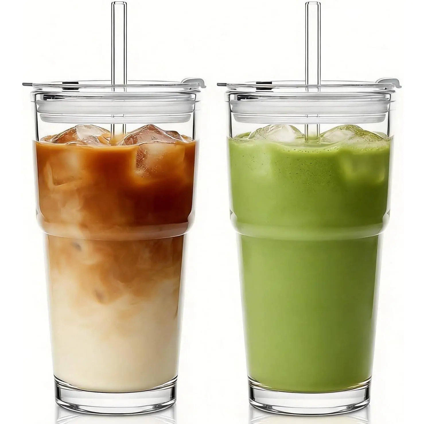 Glass Tumbler with Lid and Straws, Resuable Ice Coffee Cups, To Go Drinking Glasses for Water, Smoothie, Matcha, Iced  Fruit Juice, Hot and Cold Beverages, Clear, 20oz, Set of 2