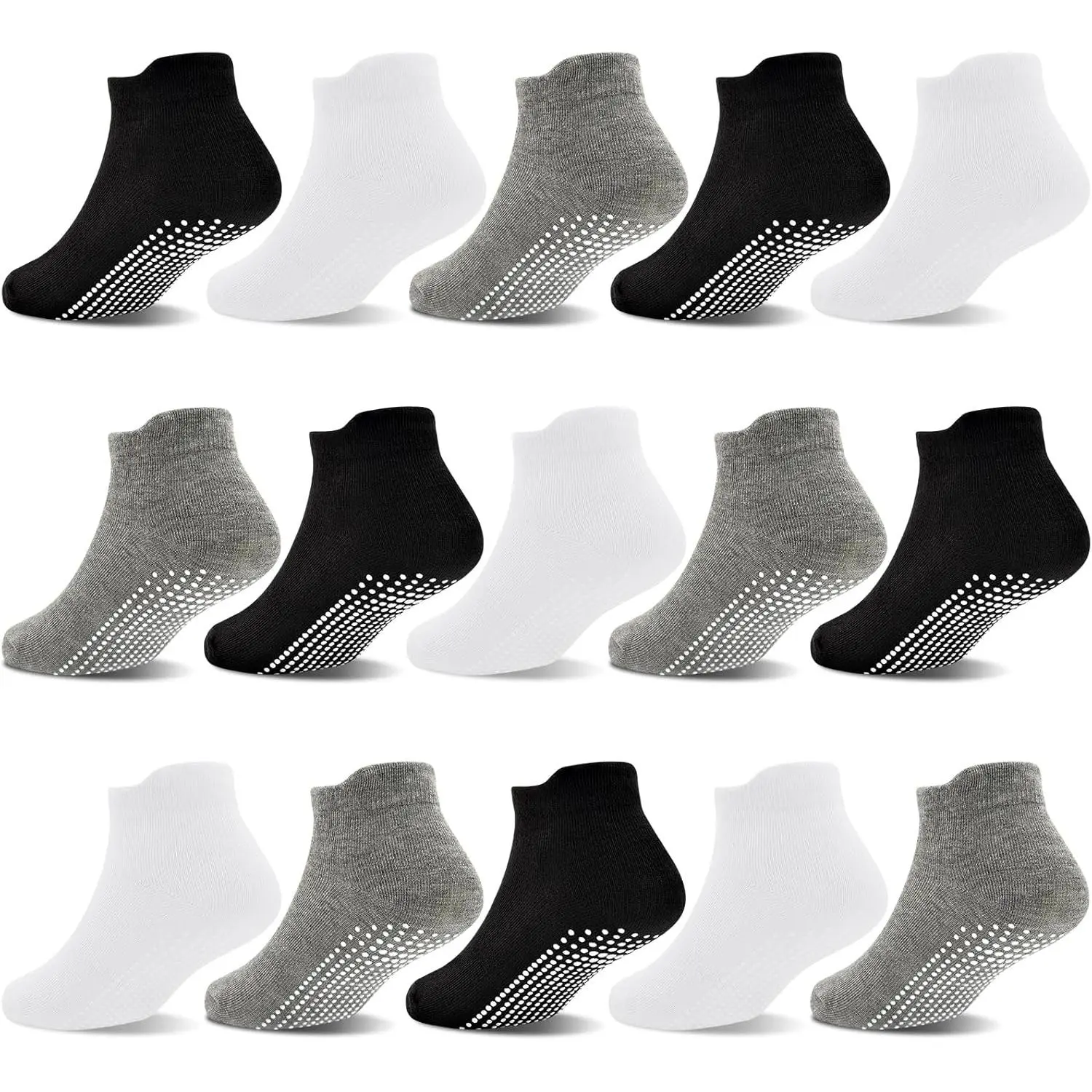 Non Slip Toddler Socks 15 Pairs Toddler Grip Anti Skid Low Cut Socks for 1-7 Years Boys Girls