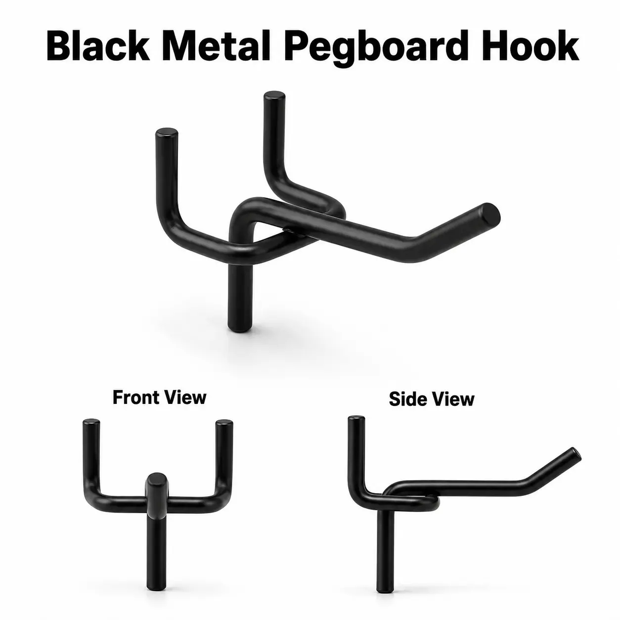 10-Pack Black Pegboard Hooks, 2.5 cm Hole Spacing, Sturdy Metal Organizer Hooks for Garage, Workshop, Office and Craft Storage