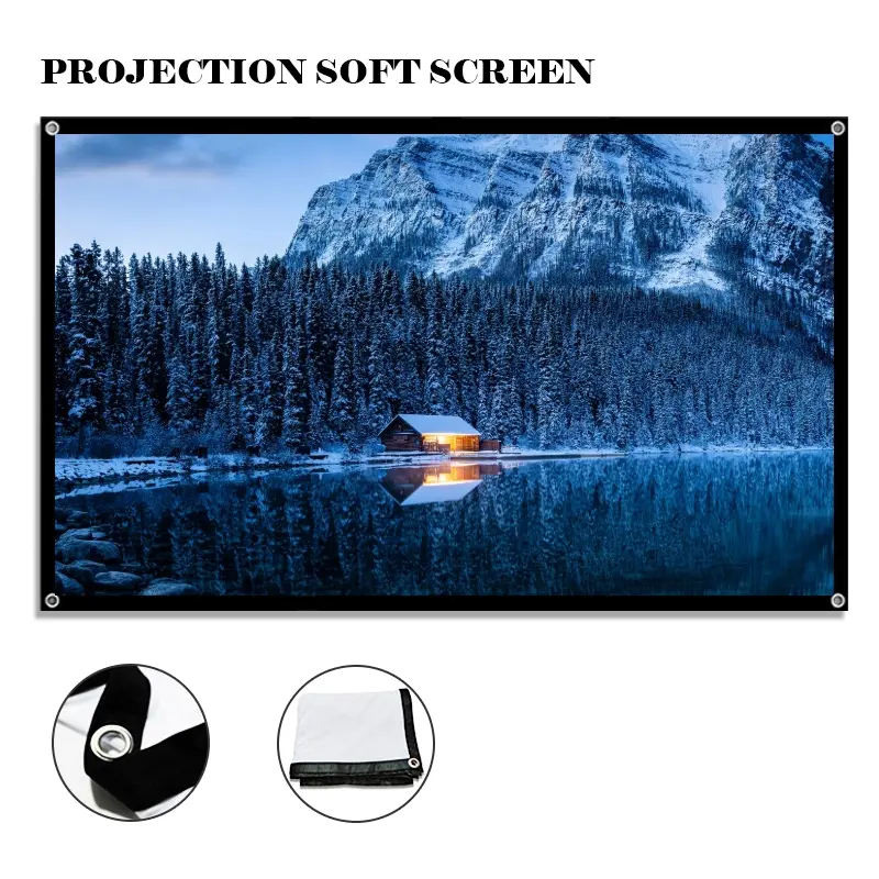 16: 9 Outdoor Projection Screens Soft Screens Foldable, Easy to Wash Screens Thickened Milk Silk Outdoor Projection Screens 60 inches, 72 inches, 84 inches, 100 inches, 120 inches, 150 inches