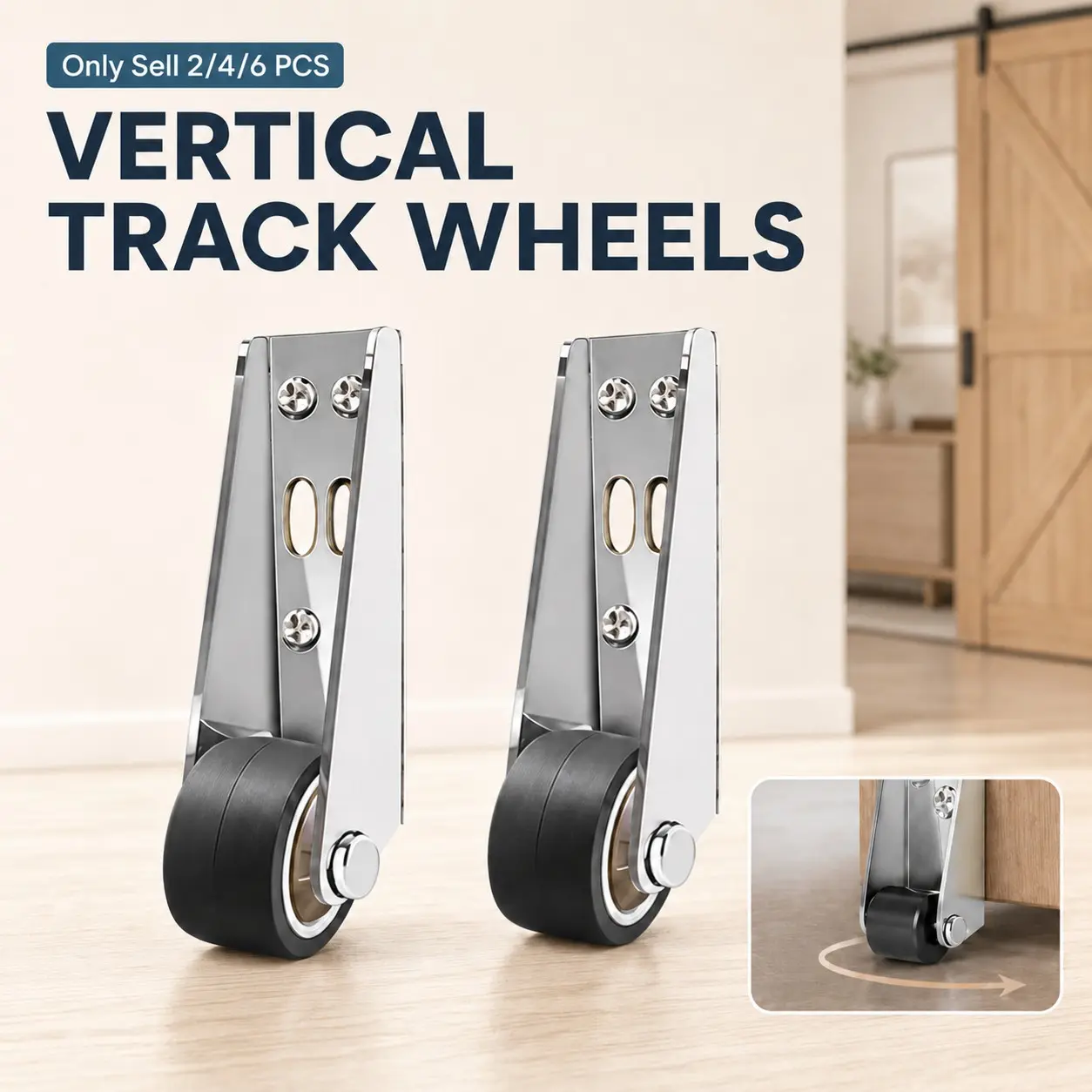 2/4/6 PCS Vertical Track Roller Wheel, Heavy Duty Sliding Door Bottom Guide, Anti-Wobble Nylon Wheel With Aluminum Bracket, Smooth Quiet Sliding for Barn Door, Cabinet, Wardrobe and Closet