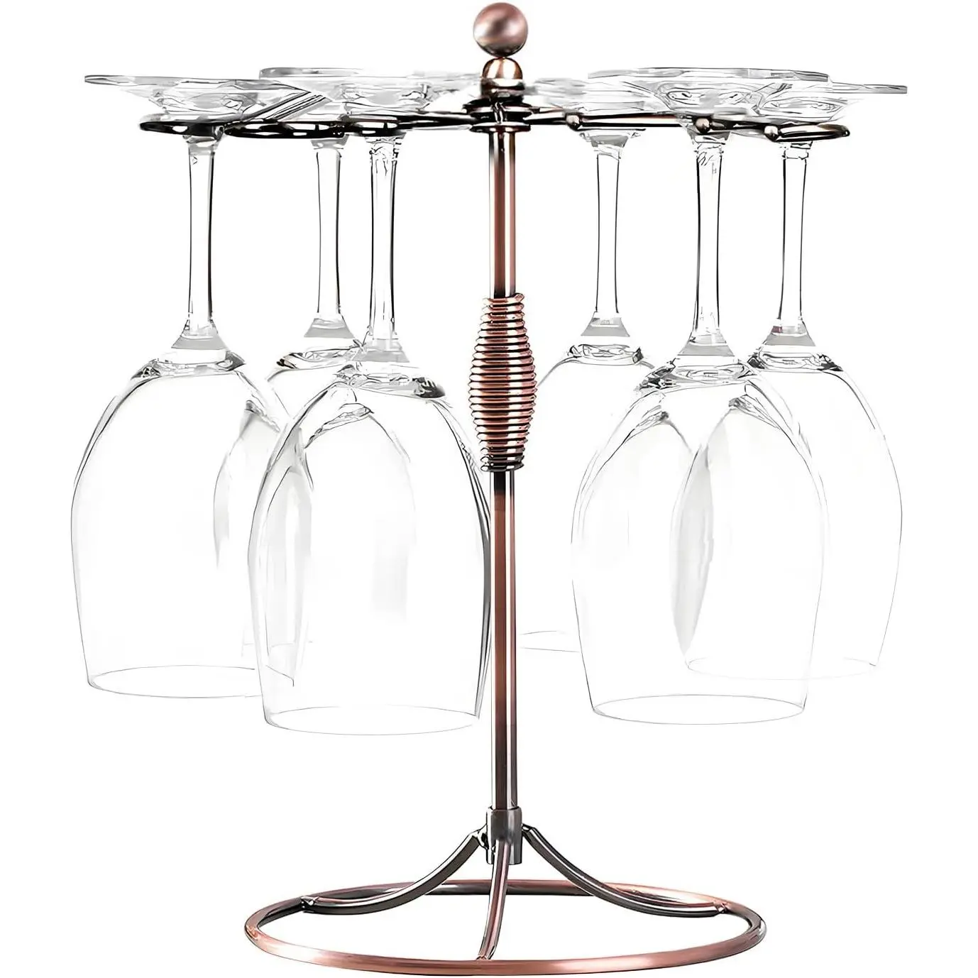 Bronze Wine Glass Holder Stand, Antiqued Countertop Freestanding Stemware Drying Rack, Artistic Tabletop Glass Display Hanger With 6 Hooks for Home and Bar Storage
