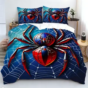 2/3 Pcs Spider Print Duvet Cover Set, Red Blue Bedding Set, Soft Microfiber Fabric, Perfect Bedroom Decor for Teen Boys, Comic Lovers, All Season. Includes 1 or 2 Pillowcase - No Filling/Zipper Closure