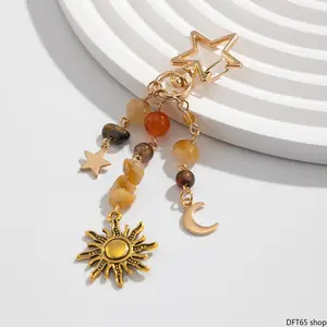 Crescent Moon Turquoise Tassel Keychain Hollow Butterfly Alloy Pendant Matte Stone Inlay Sturdy Split Ring Compact Lightweight Frame For Handbag Backpack Daily Cool Boho Decorative Bag Hanging Charm