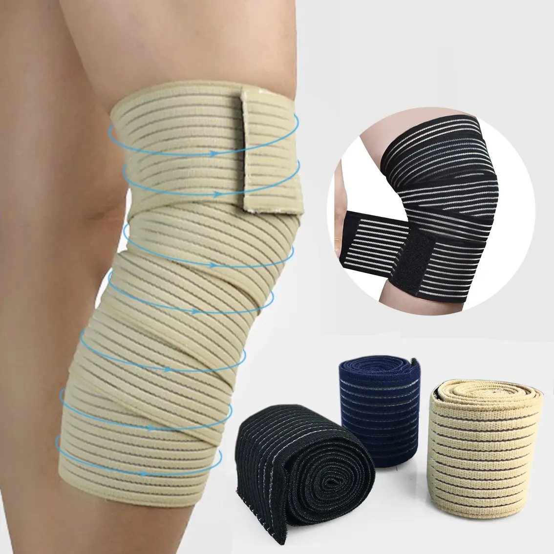Elastic Compression Wrap Bandage for Knee Elbow Ankle, 180cm Adjustable Support Brace with Self-Adhesive Hook and Loop, Breathable Athletic Tape for Joint Pain Relief Gym