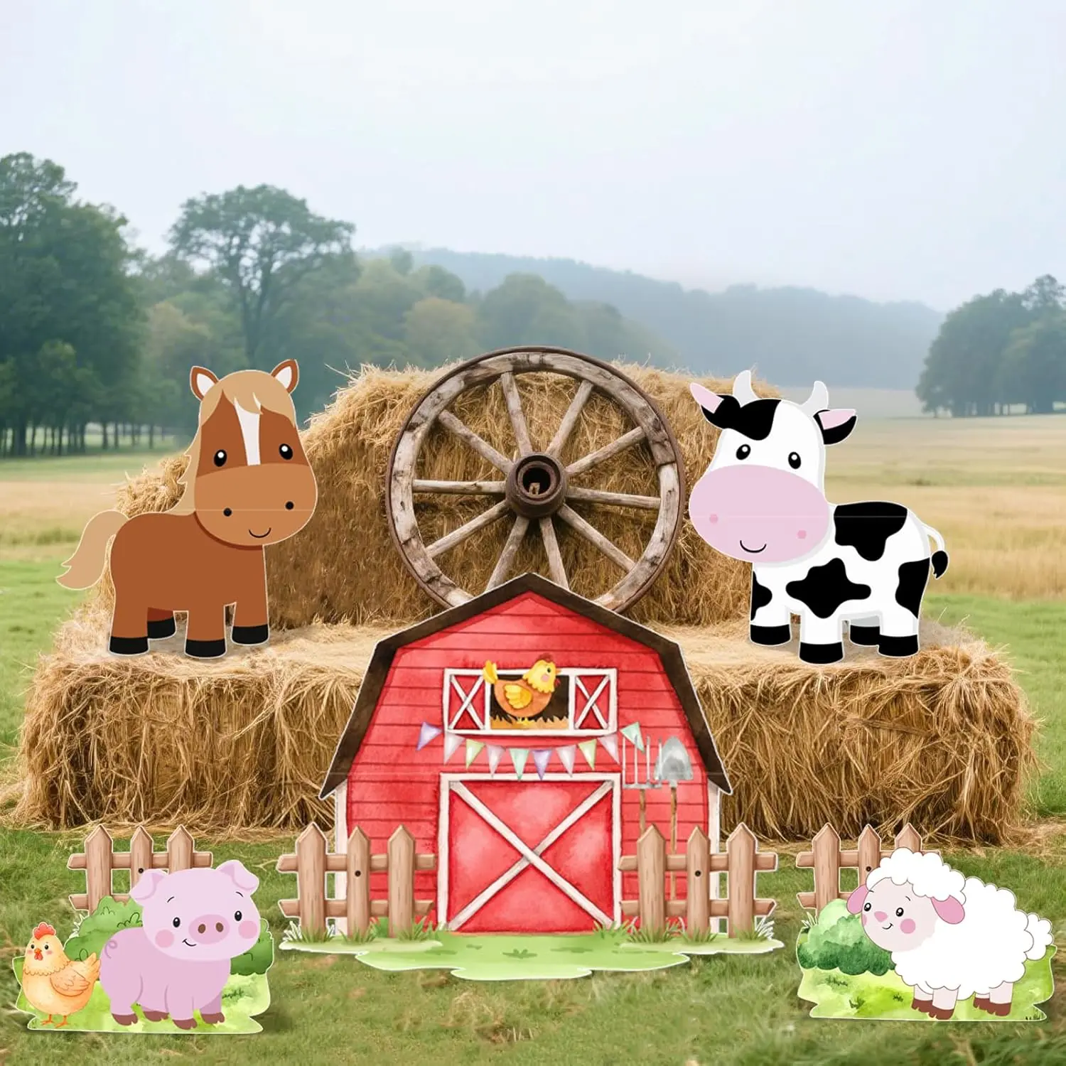 5 Pcs Farm Animal Birthday Decorations - 16.9-33.2 Inch Large Farm Animal Cardboard Cutouts Barnyard Birthday Decorations for Yard Signs Baby Shower Photo Booth Props Trunk or Treat Decor