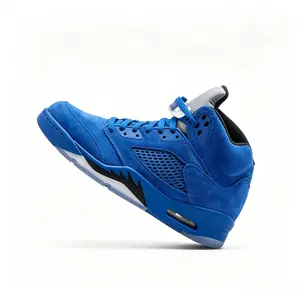 2026 Mens Blue/Black/White Retro Basketball Sneakers, High-Top Suede Shoes for Daily & Court Wear