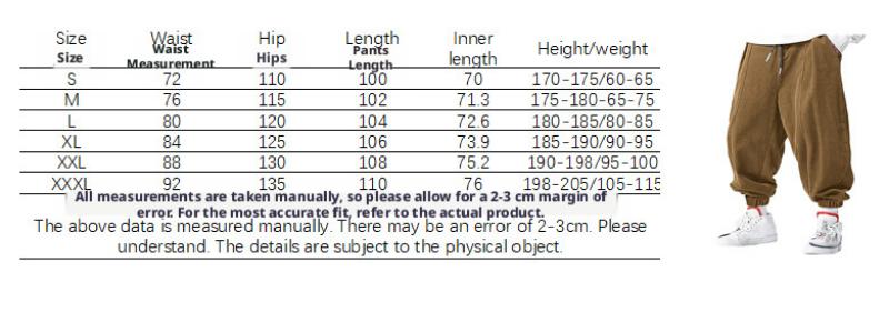 Kyn Apparel Fall Men's Casual Loose Drawstring Pants - Fashion High-End Hip-Hop Style Premium Corduroy - Trendy Cuffed Pants