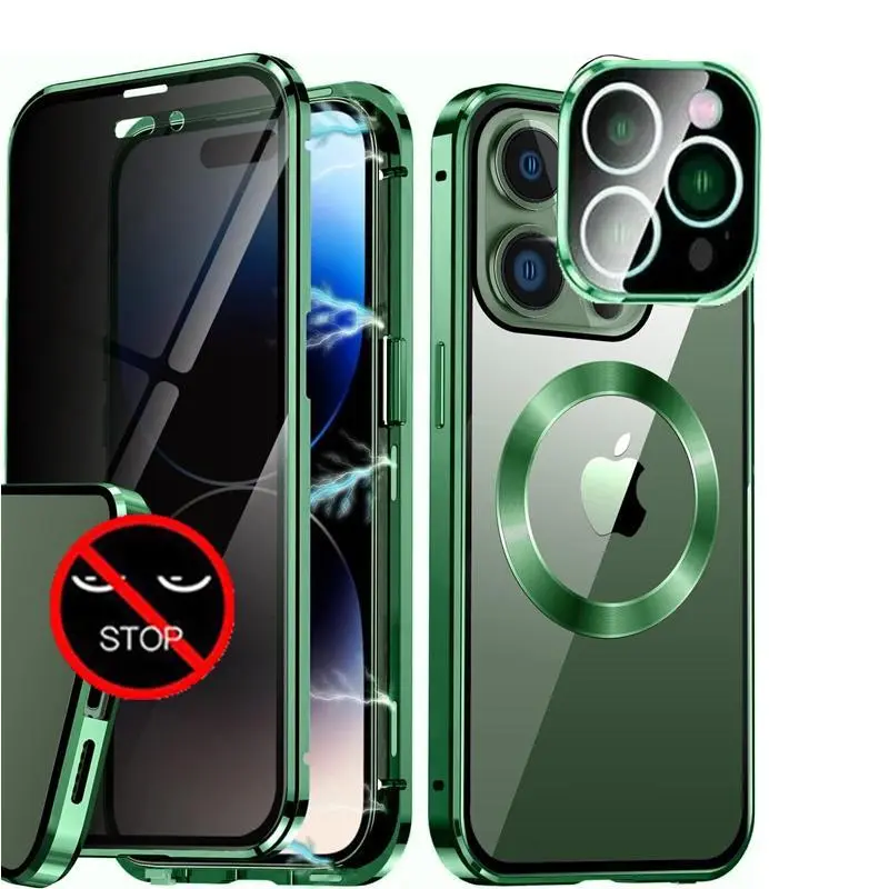 Suitable for IPhone 17 16 15 14 13 Pro Max Anti Peeping Privacy Protection Metal Magnetic Wireless Charging Anti Drop Phone Case