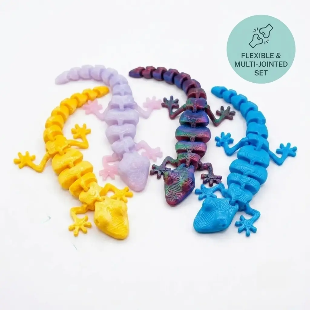 60PCS Mini 3D Printed Gecko Toy Pack, Flexible Articulated Lizard Fidget Toys Bulk, Assorted Colors Desk Pets Sensory Toy for Kids & Adults party favor