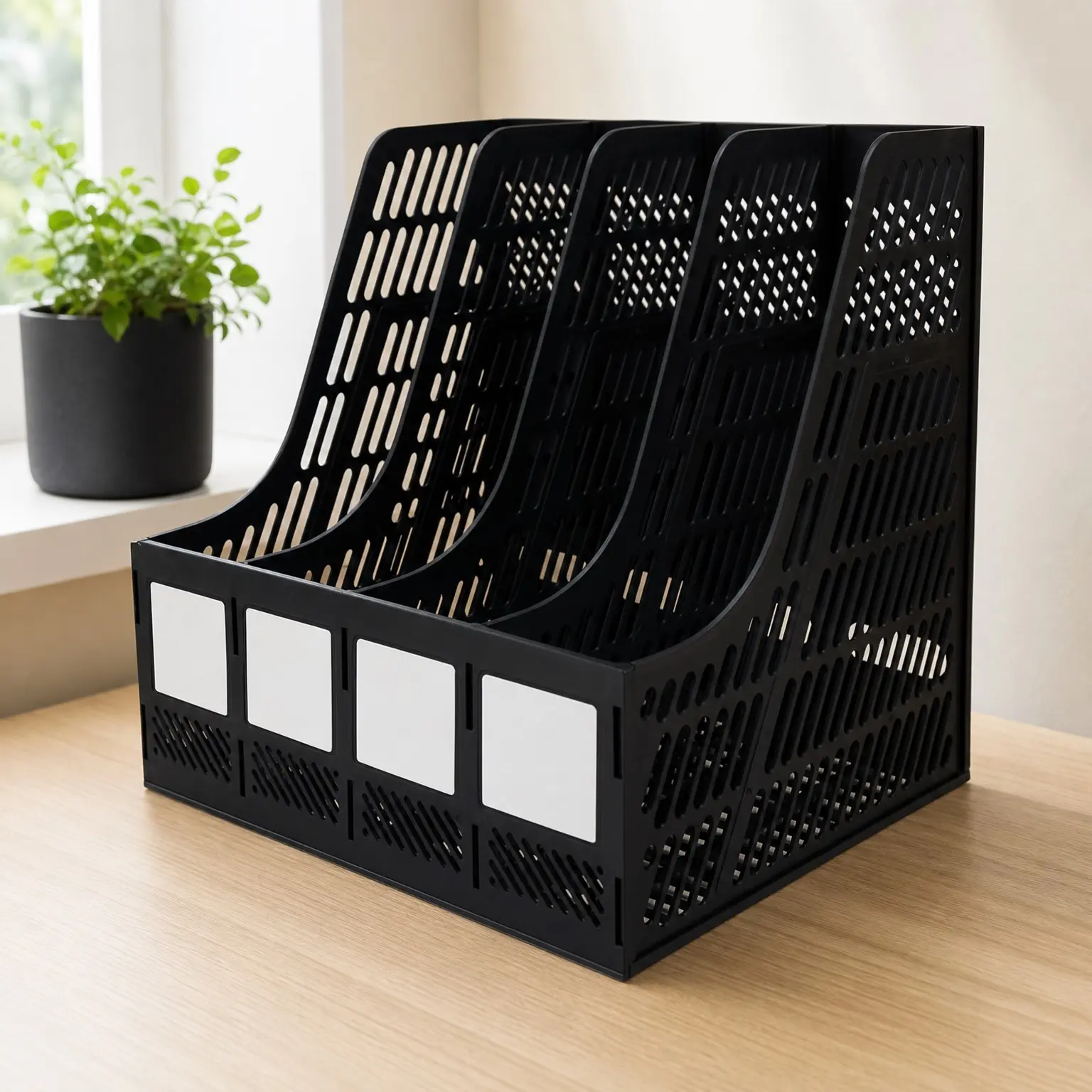 Desktop Magazine Holder & File Organizer with 4 Vertical Compartments, Book & Document Rack Storage Box for Home Office School, BlackGift