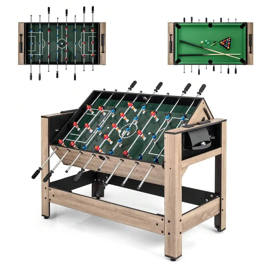 2-In-1 Swivel Game Table 49'' Foosball Pool Billiards Combination Game Table Set,Adjustable,Mobile,Standing,entryway,gaming,desk,office,,affordable,dining,bedroom,vanity,,coffee,dinner,home,use,,black,finish,,living,space,