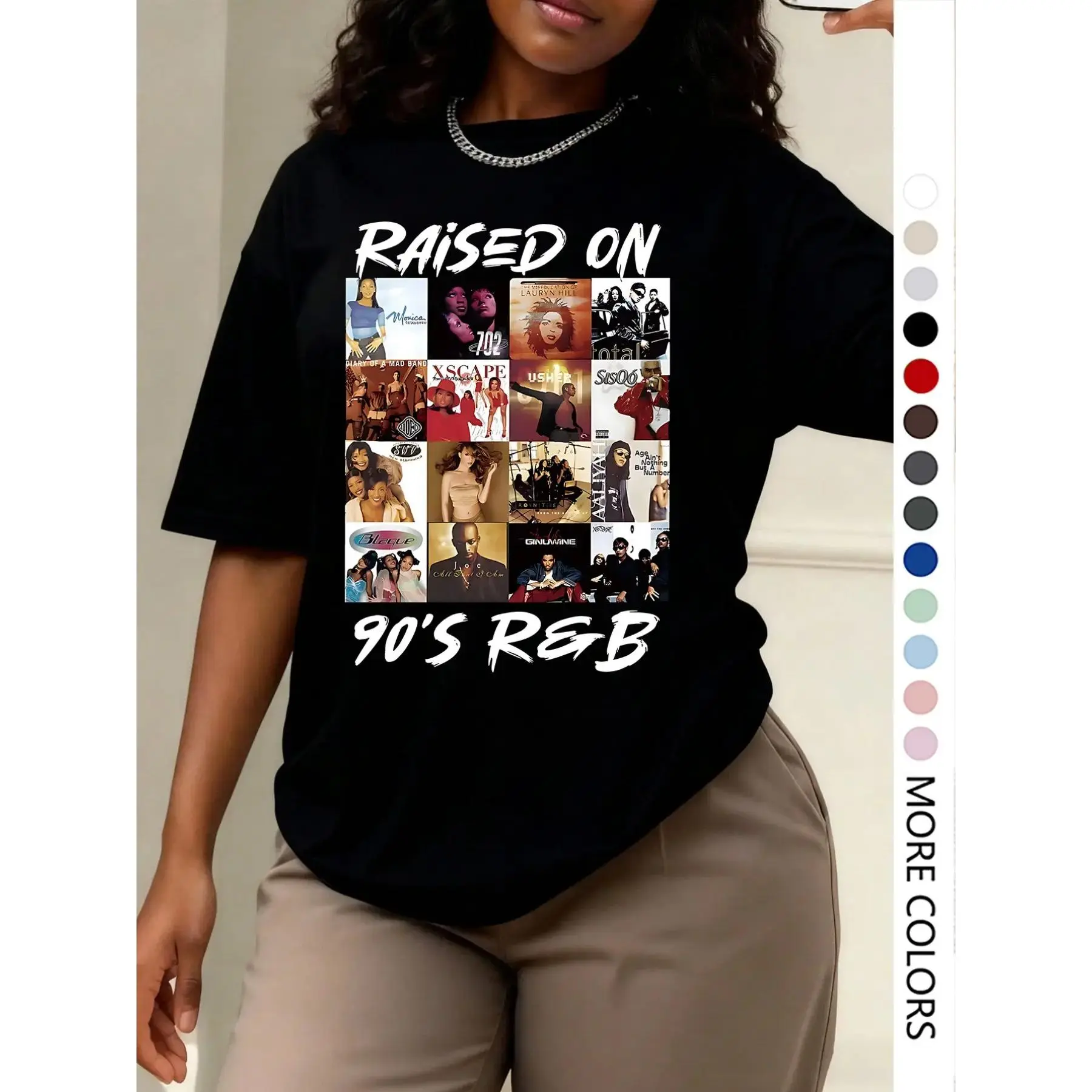 Women's Casual Loose-Fitting Round Neck T-Shirt, 90's R&b Fashion Statement Print, Summer Home Wear, Daily Vacation Outdoor Clothing, Casual Comfy Tee