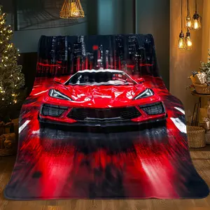 One portable blanket with a 2D flat-printed red sports car design. Lightweight and easy to carry, suitable for use on sofas, travel, camping, in living rooms, offices, chairs, and beds. Digitally printed blanket, soft and warm.