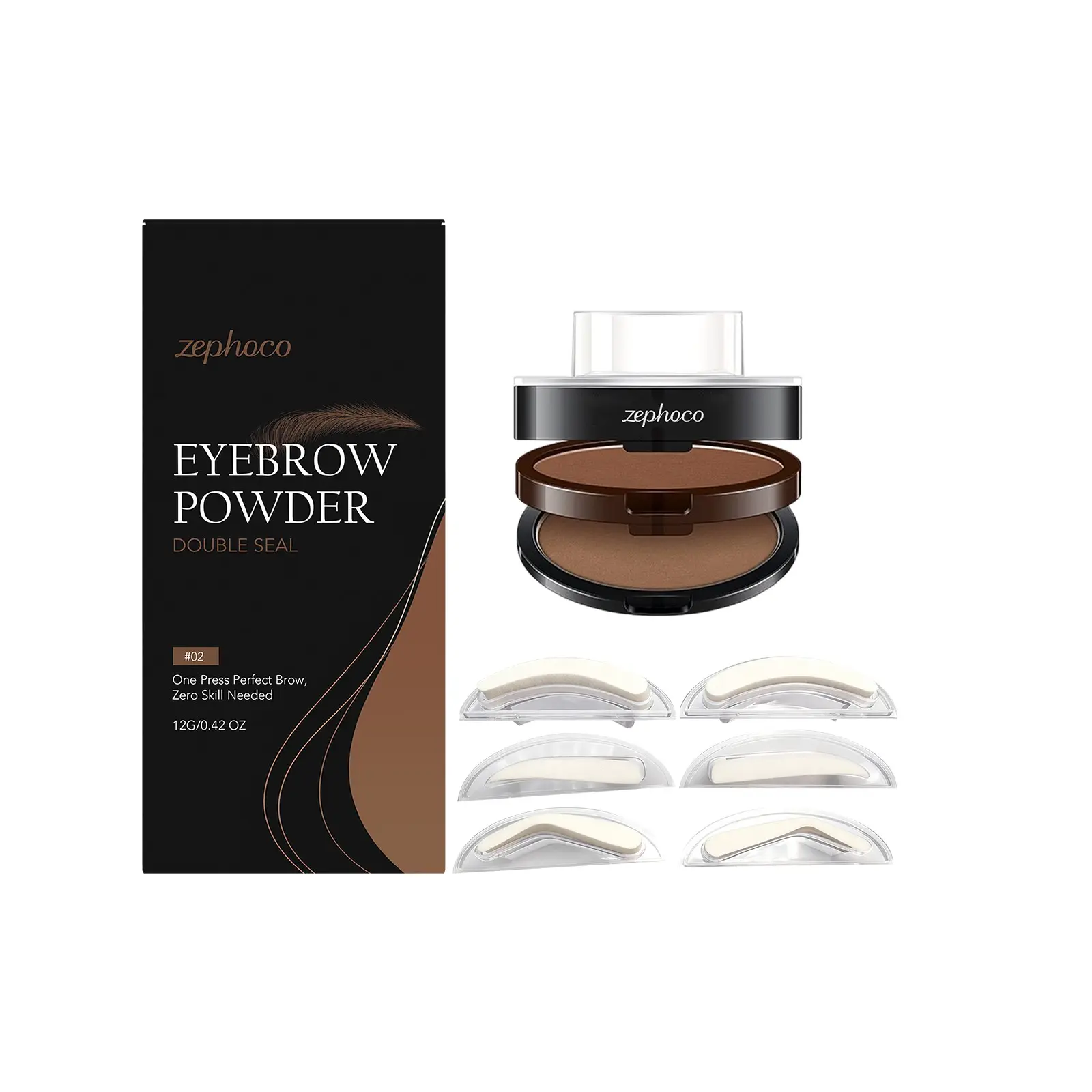 Brow Powder Set (#02), Natural Look Brow Filler, Easy Application, Daily Makeup, Perfect for Outdoor Use, Convenient and Quick