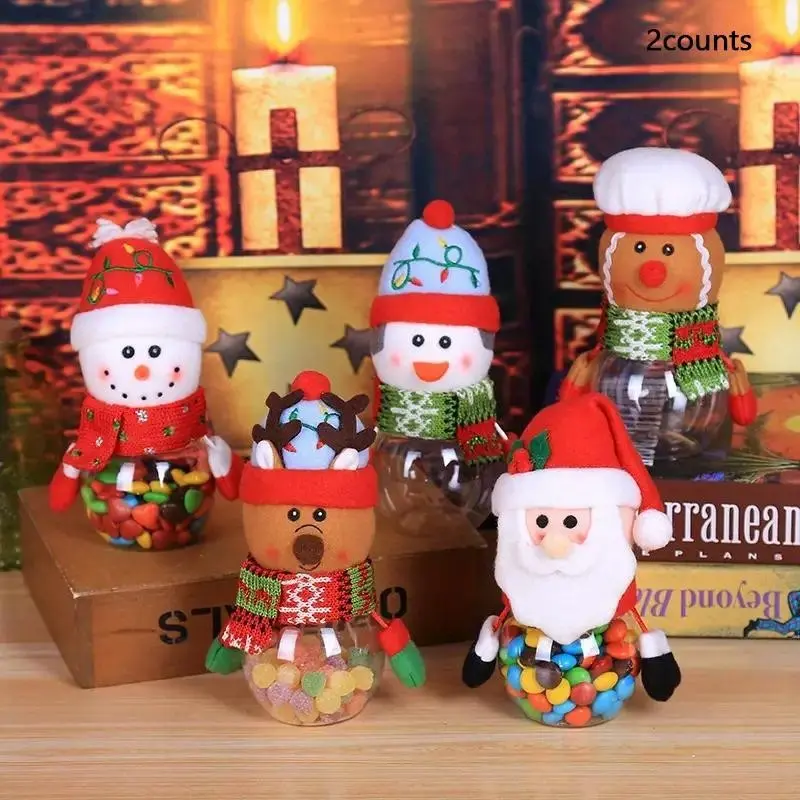 2 counts Christmas Candy Jars, Clear Plastic Holiday Storage Containers with Snowman & Reindeer Design, Xmas Party Supplies, Gift