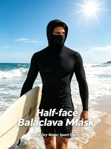 Men's Hooded Windproof Vest Long Sleeve Swimwear Rashguards, Quick-Dry Full Face Sun Protection Running Compression Multisport Water Sports Hoodie with Half Mask