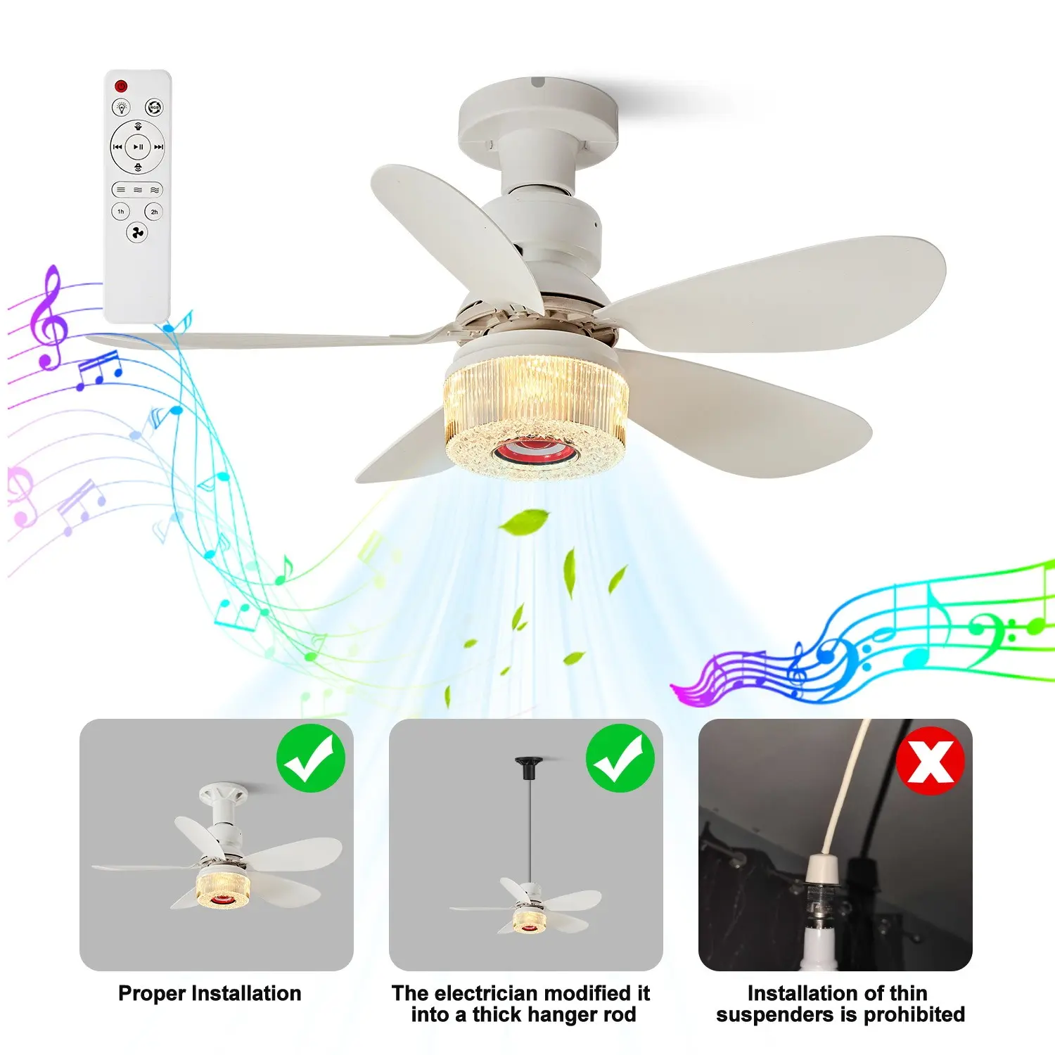 Bluetooth-compatible Compatible Ceiling Fan Light with Remote Control, E27 Socket, RGB Adjustable Lighting, Adjustable Light Mode, Decorative Atmosphere Light, Home Office Bedroom Kitchen Use, Indoor Room Lights
