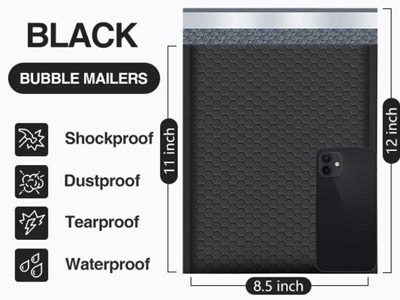 Bubble Mailers 8.5x12 Inch Black 25 Pack Usable Size 8.5x11 Poly Padded Envelopes #2 Medium Mailing Opaque Packaging Postal Self Seal Waterproof Boutique Shipping Bags for Clothes Makeup