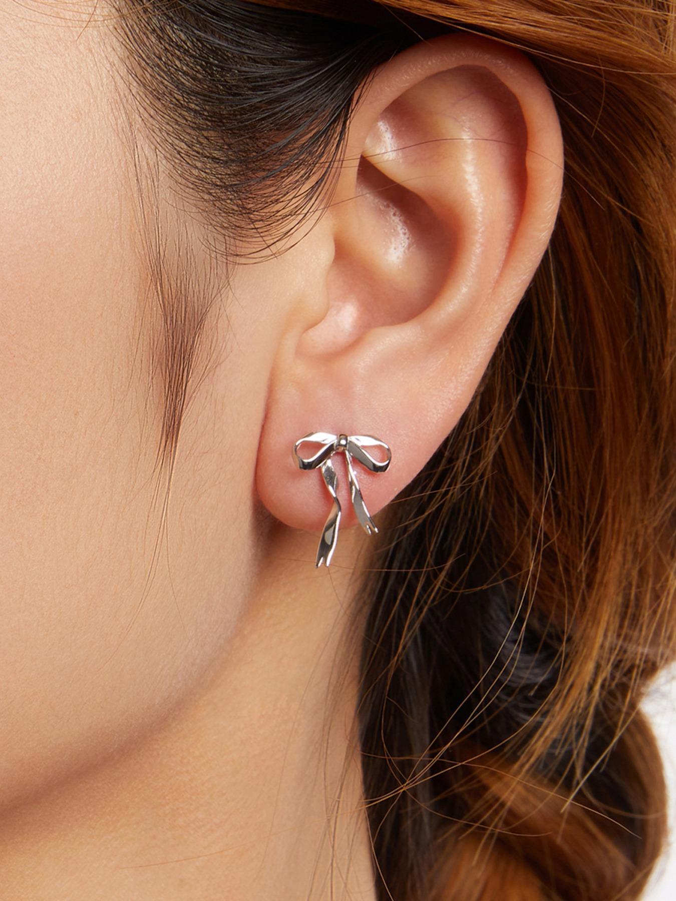 925 Sterling Silver Cute Bowknot Design Earrings, Stud Earring Jewelry, High Quality Earrings, Fashionable Earrings for Women & Girls, Trendy All-match & Exquisite Jewelry for Birthday Gift