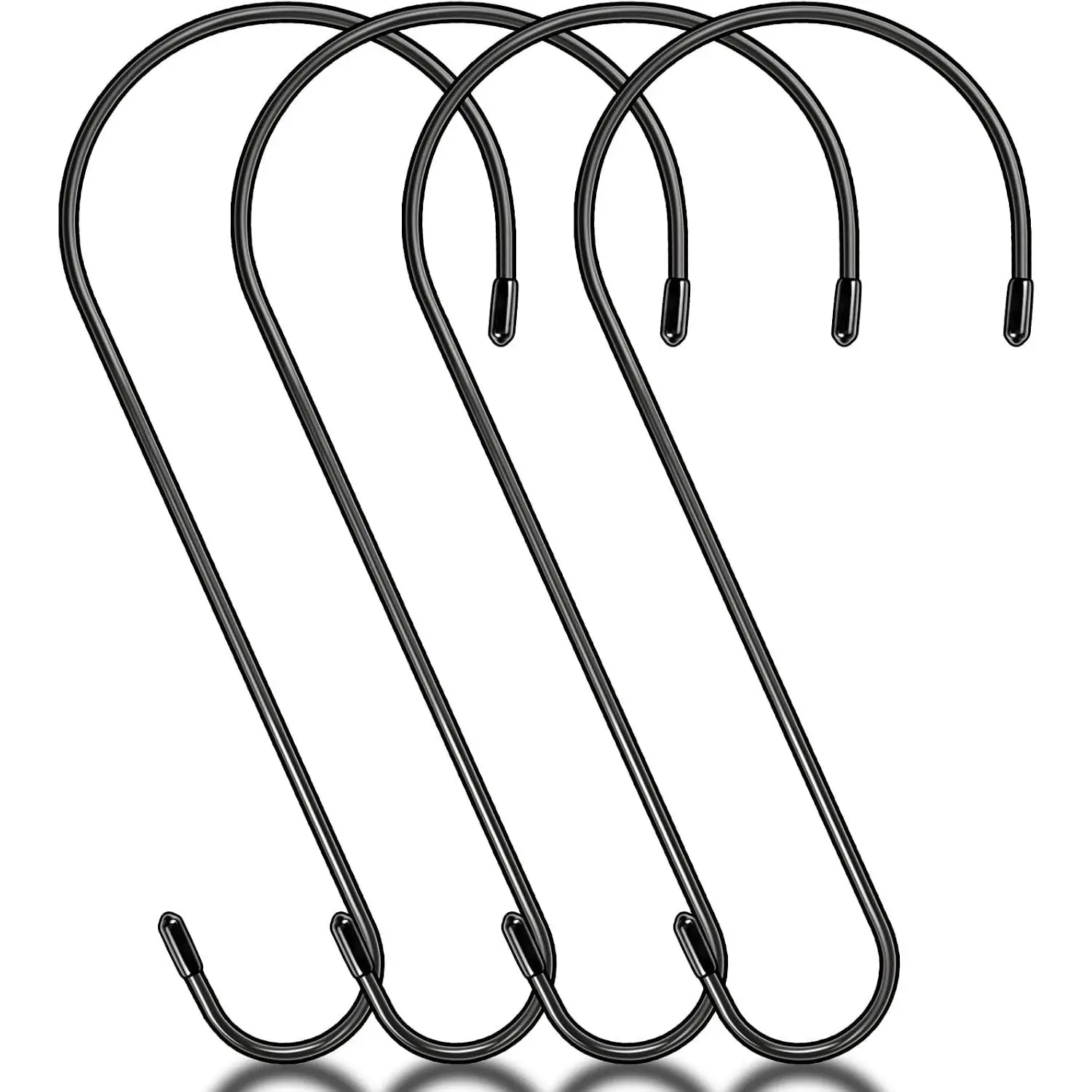 4 Pack 14 Inch Tree Branch Hooks, Extra Large S Hooks for Bird Feeder, Heavy Duty Long S Hook for Hanging Plants, Basket, Lanterns, Patio,Indoor Outdoor Uses(Black)