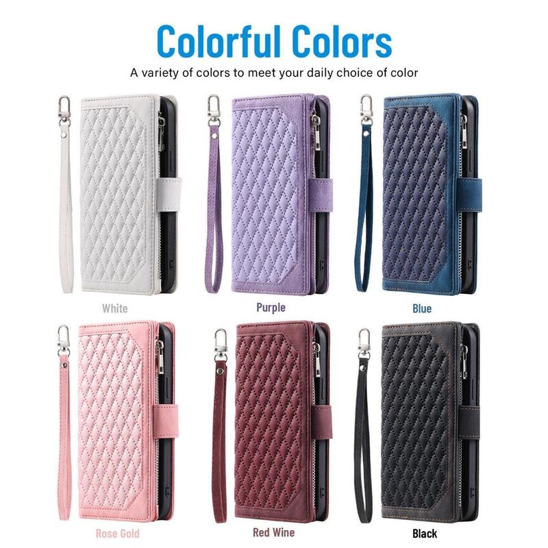 Crossbody Wallet Case For iPhone 17 16 Pro Max 15 14 Plus 13 12 Leather Phone Case with Card Holder Kickstand & Wrist Strap Cover Magnetic Closure Flip Handbag Zipper Purse Shell for Women