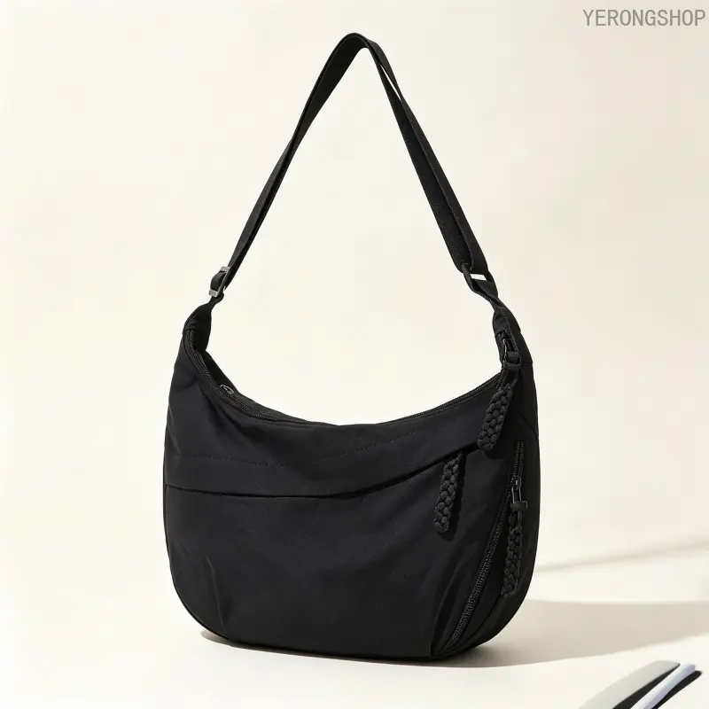 Women's Minimalist Nylon Dumpling Shoulder Bag - Lightweight Solid Chic Curved-Form Wide-Strap Handbag for Daily Commute, Work, Business, Daily Use Bags