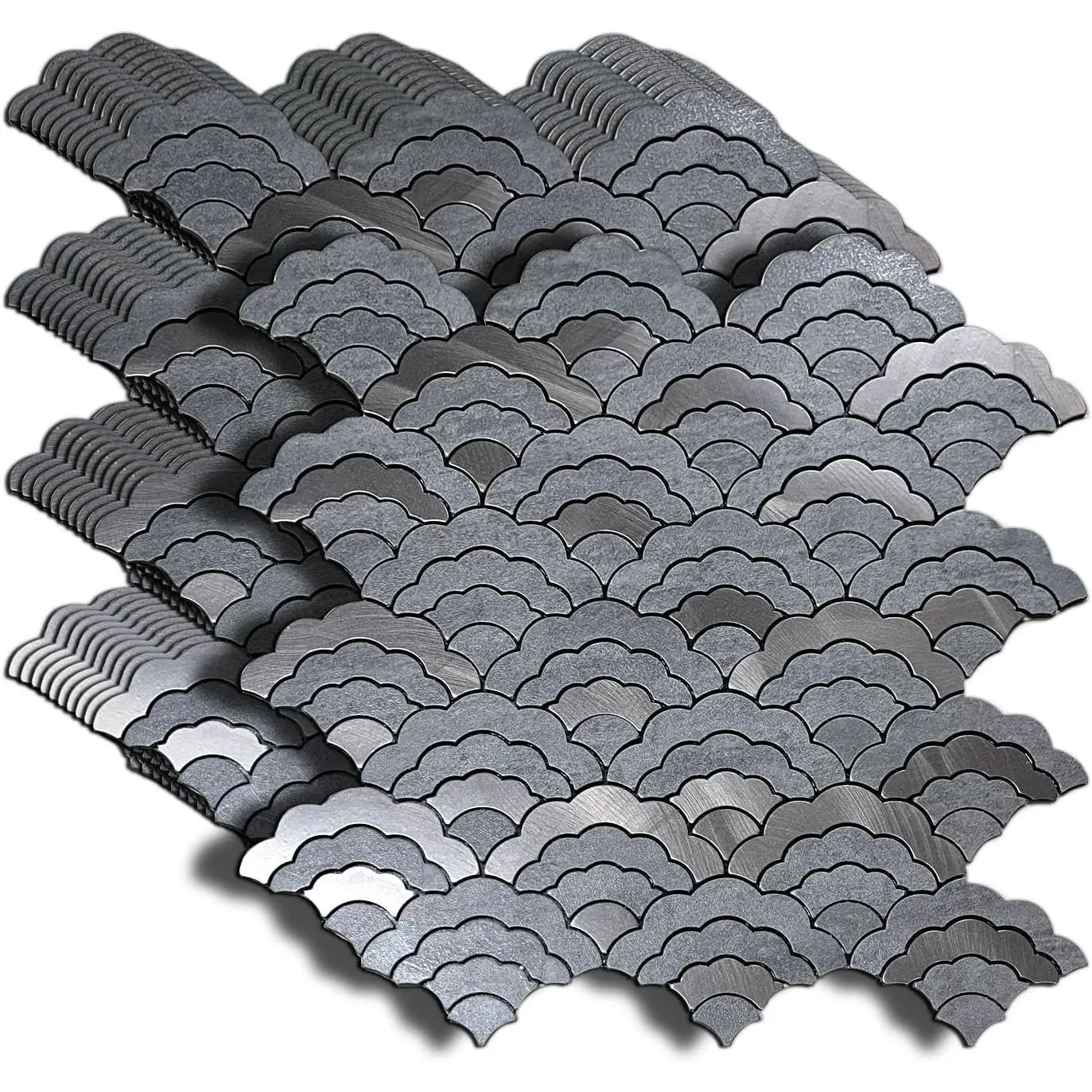 7-Sheet Peel and Stick Metal Backsplash Tiles, Self Adhesive Cloud-Shaped  Mosaic  Wall Sticker for Kitchen Bathroom Living Room Decor (Grey, 11)