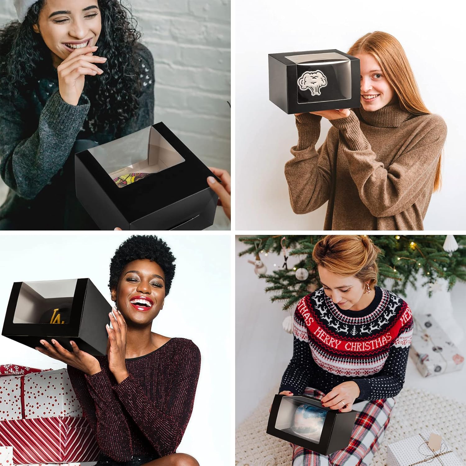 Black  Boxes with Window Display for Hat Storage Containter for Baseball Caps (Fitted, Snapbacks, Trucker) 7.8" x 7.8" x 4.8", 10 Pack