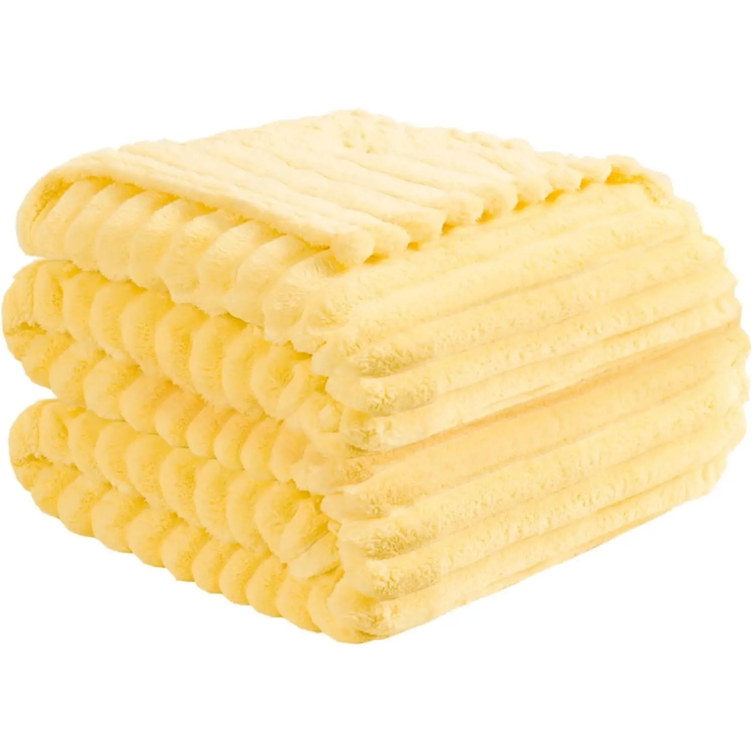 Flannel Fleece Light Yellow Twin Blanket(60x80inch), 300GSM Striped Blanket for Adults and Kids, Soft Warm Cozy Lightweight Home Decor for All-Season