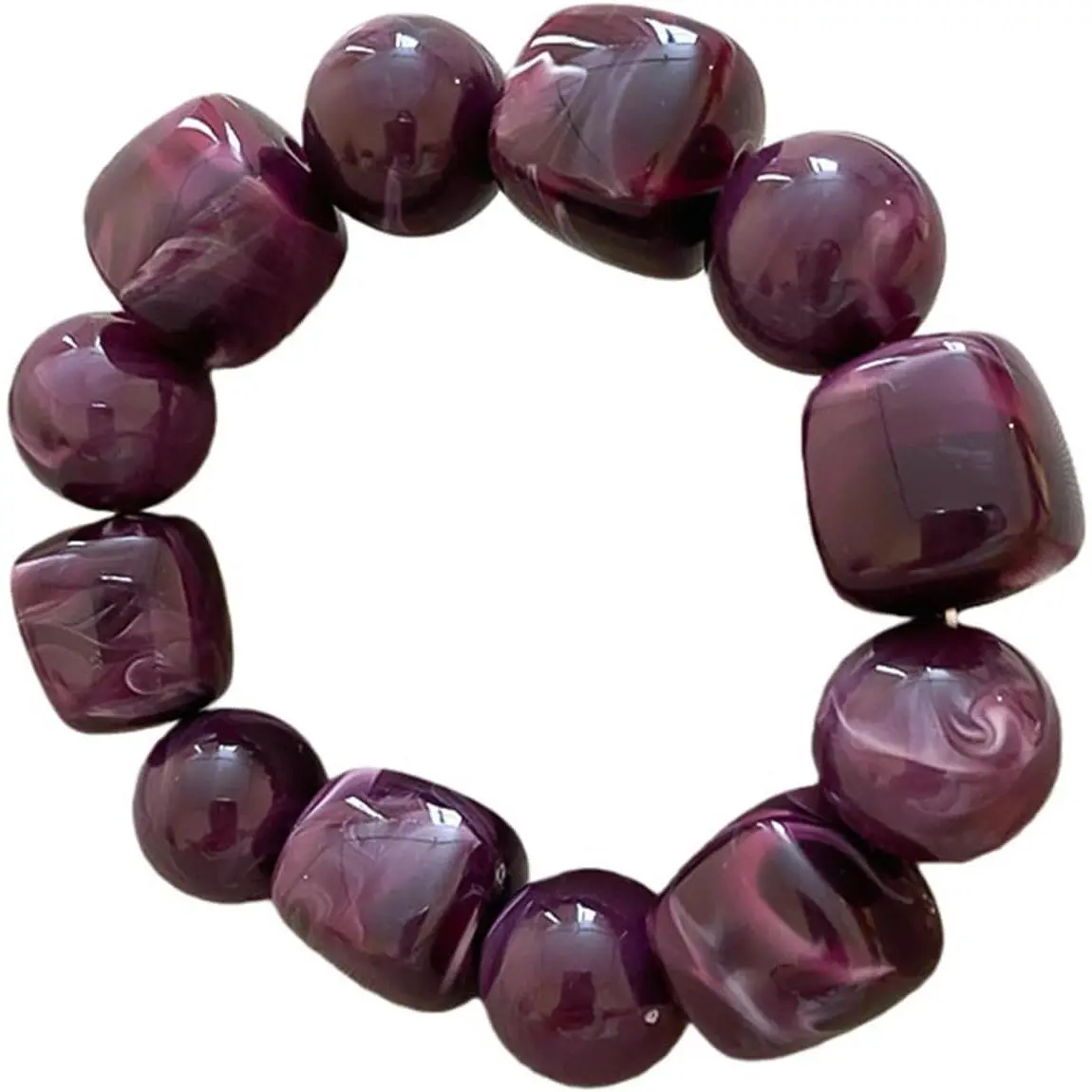 Women's Exaggerated Colorful Acetate Wide Beaded Rope Bracelet - Chunky Beads, Irregular Geometric, Lightweight, Modern, Stretch Fit Party Wear Plastic Strand Wristband
