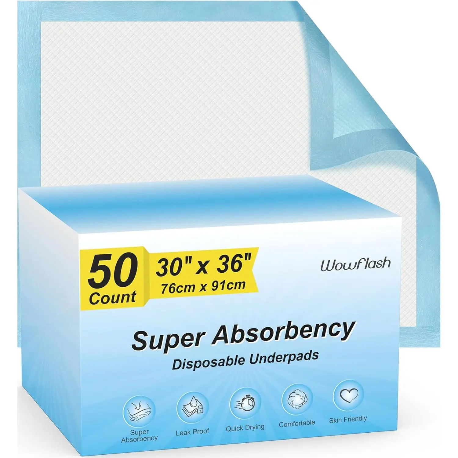 50 Count 30" x 36" Super Absorbency Disposable Underpads