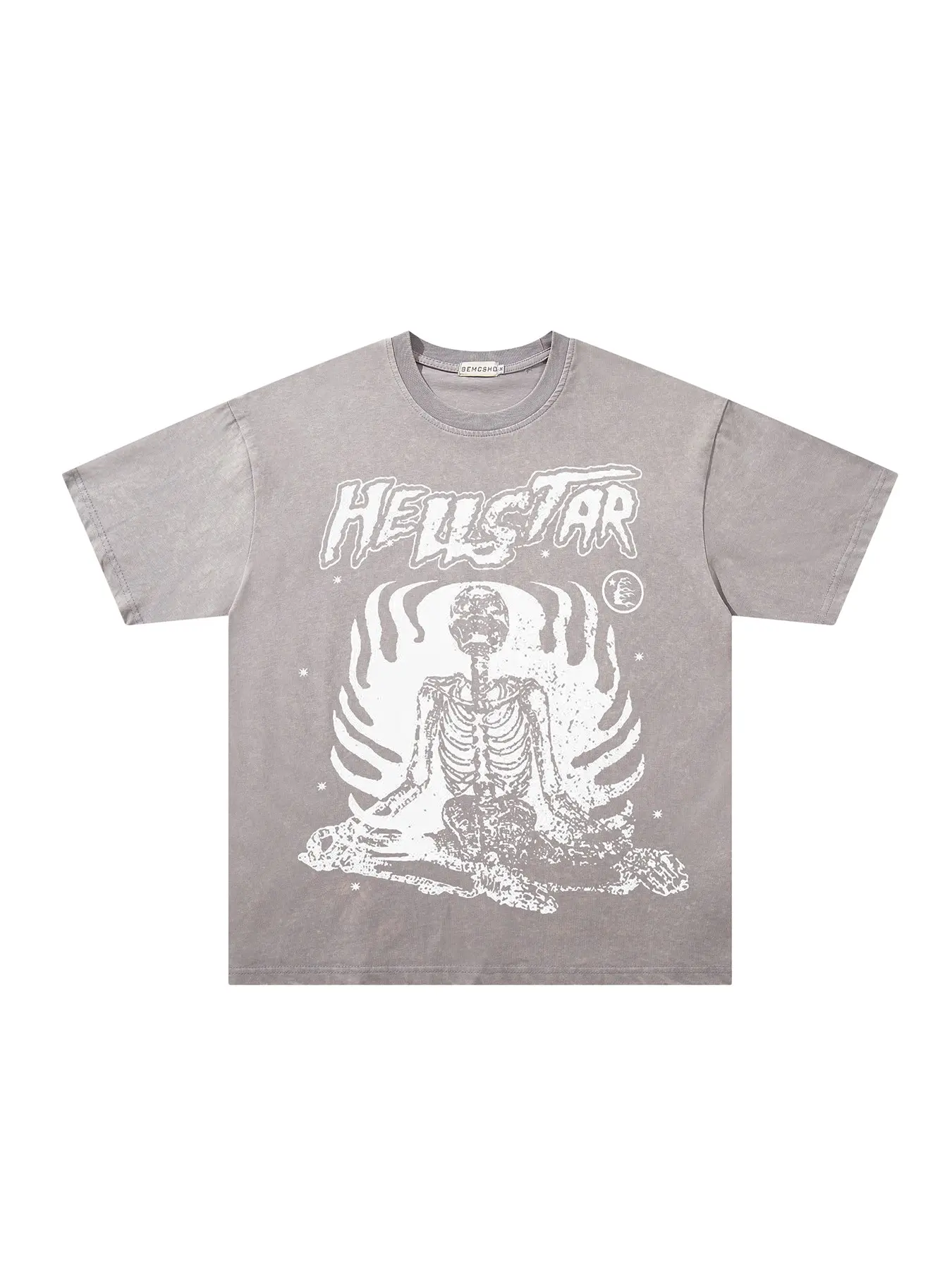 Men's Summer Fashion T-Shirt, Vintage Washed Tie-Dye Star Letter Skull Flame Print, Casual Short Sleeve Top, Trendy Streetwear