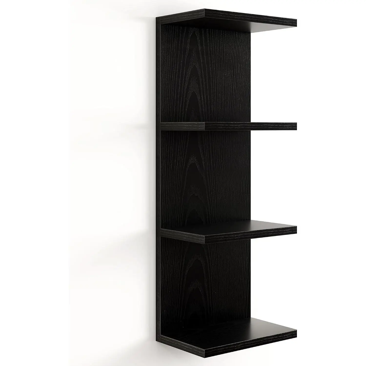 4-Tier Wall Mount Floating Shelf Unit, Tall Vertical Storage Organizer for Bedroom Living Room, Black