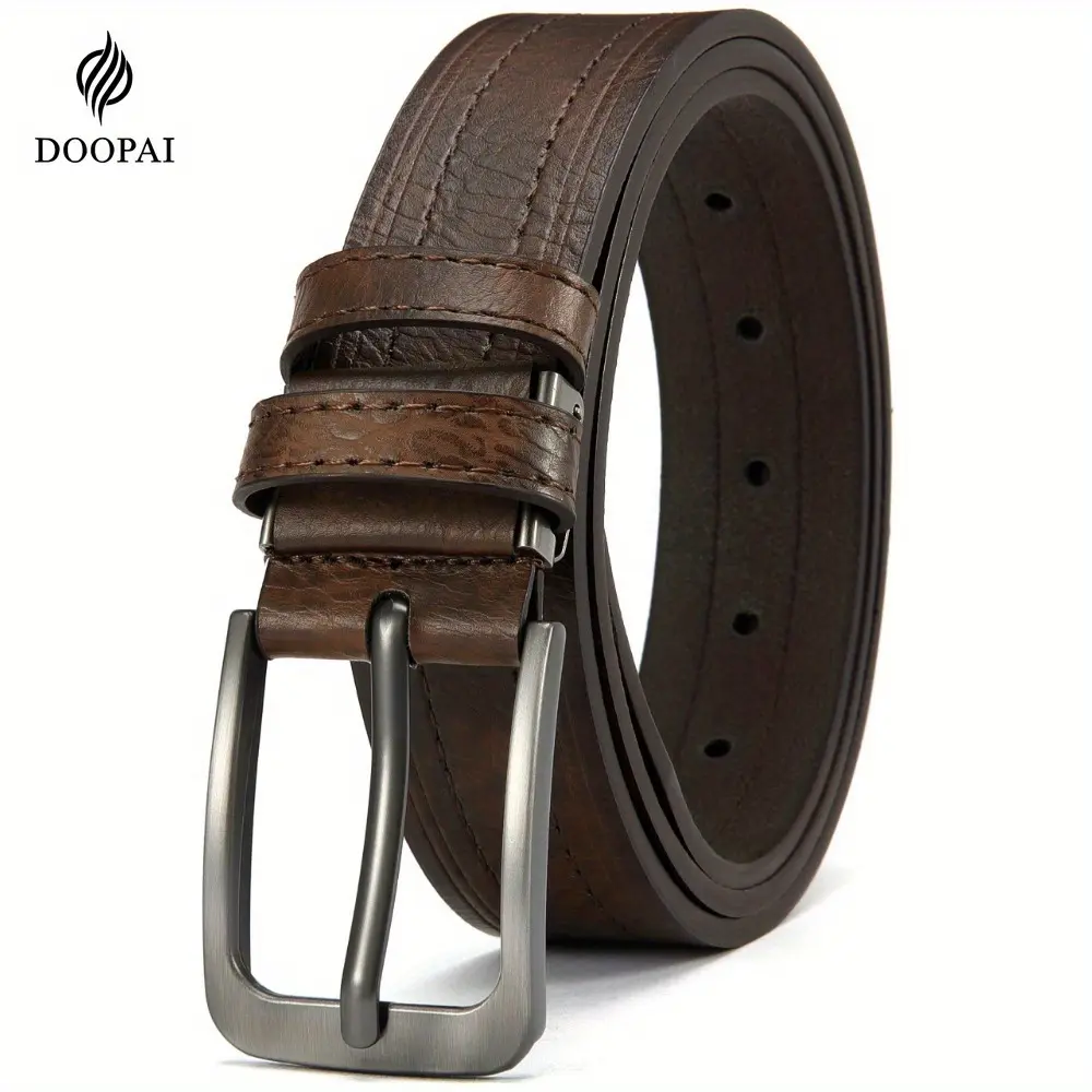 Men's Premium PU Leather Belt Brown Classic Alloy Pin Buckle Dress Belt Fashion Waist Belt for Business Casual Everyday Wear