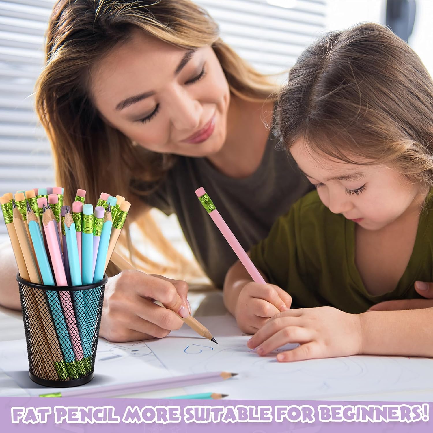Jumbo Pencil Set (48 Pencils, 3 Sharpeners) - 10 mm Wide, 7.5 Inch Long Large Size Drawing Supplies for Preschoolers, Home & Office Use