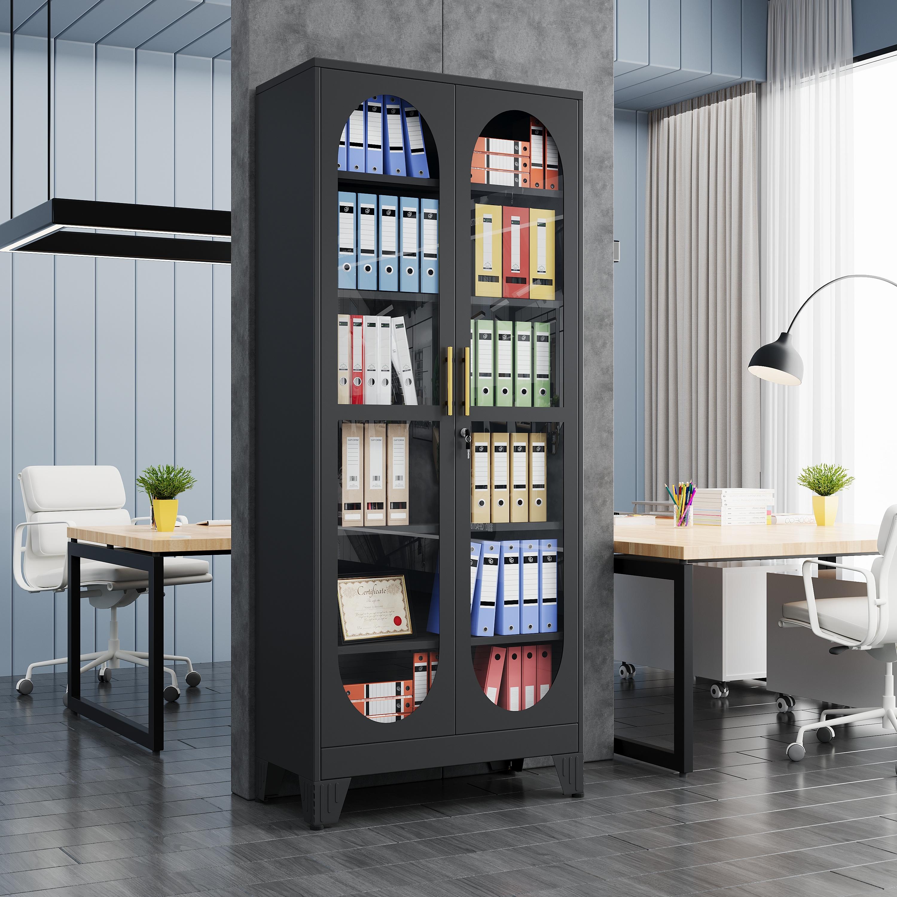 61"  71"  75" Tall Display Cabinet with Glass Door, 5 Tier Metal Curio Cabinet with 4 Adjustable Shelves, Locking Glass Display Case for Collectibles, Showcase Storage Cabinets for Showroom Clinic, White